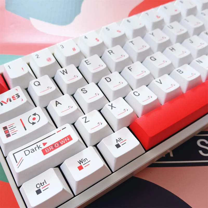 Teclas blancas Cherry Pbt, teclas simples blancas, teclas de entrada mecánicas rojas en forma de L, barra espacial de 2,25/2,75U, teclas con diseño Alice - imagen 3