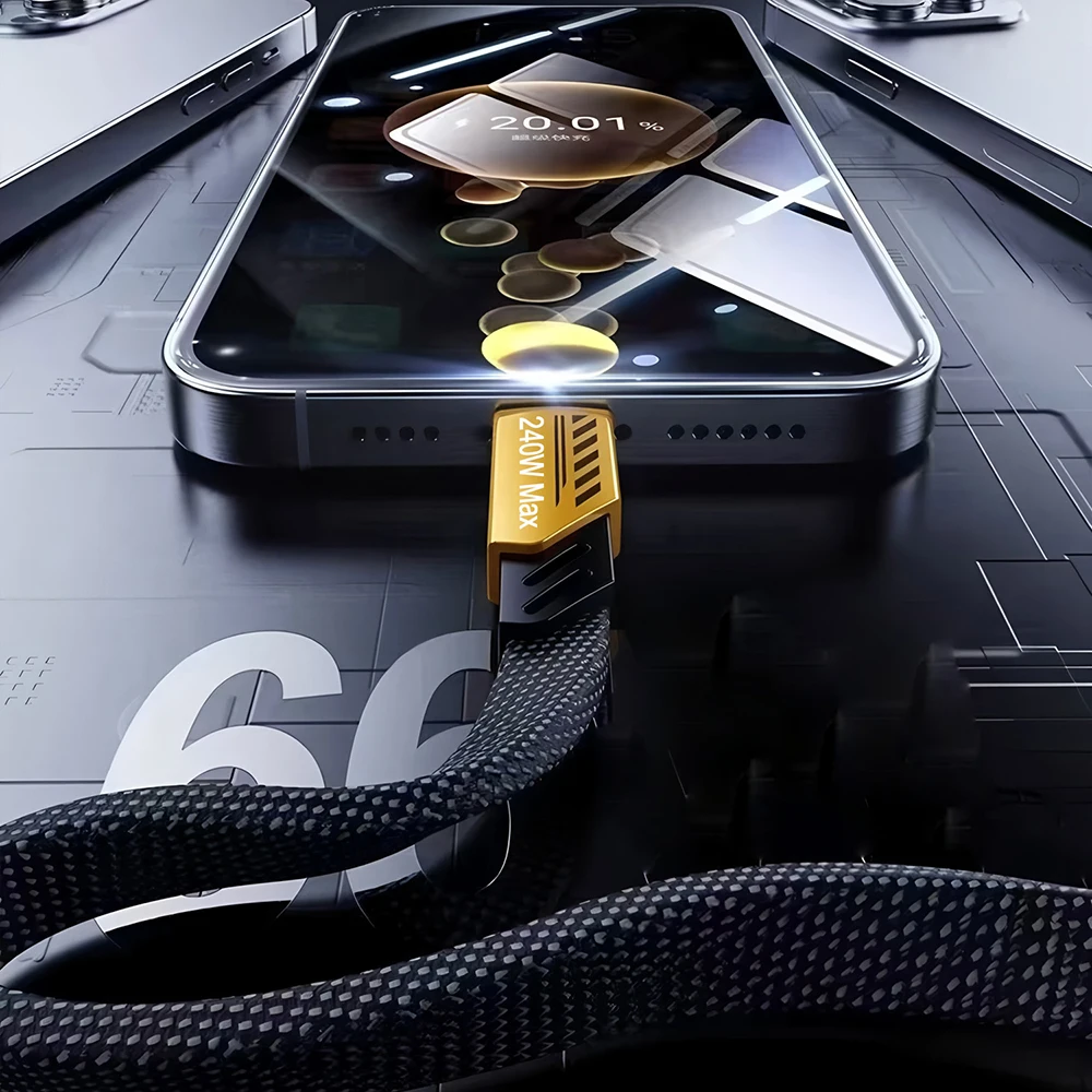 Cable de datos 2 en 3 Cable de carga rápida multifuncional de 240W USB/TypeC + Lightnings Cable rápido para iPhone 16 Samsung Huawei Xiaomi - imagen 4