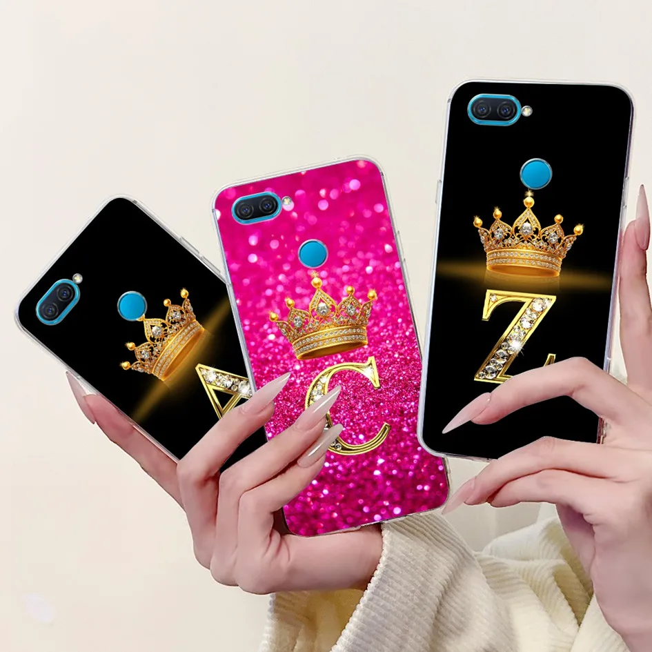 Para OPPO A5S AX5S A7 AX7 funda con letras de moda corona funda protectora trasera de silicona suave para OPPO A12 CPH2083 CPH2077 carcasa de teléfono