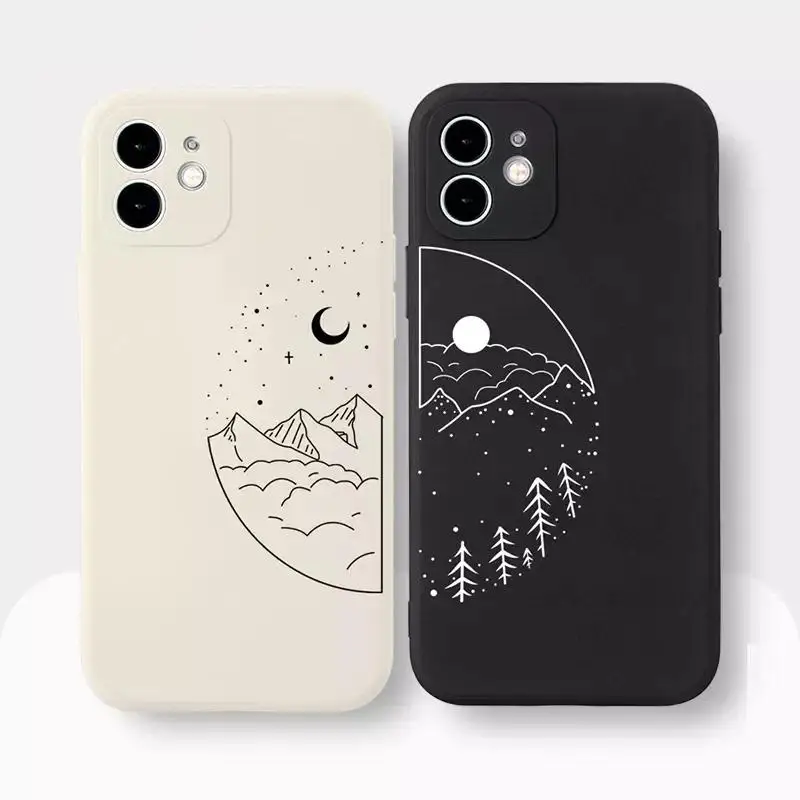 Pareja sol luna TPU funda de teléfono para iPhone 16 15Pro Max 11 12 13Mini 14Pro XS XR 7 8Plus cubierta protectora de pantalla a prueba de golpes
