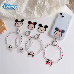 Disney-cordón de silicona para teléfono móvil, pulsera redonda anticaída creativa, funda trasera de Minnie y Mickey, correa de regalo