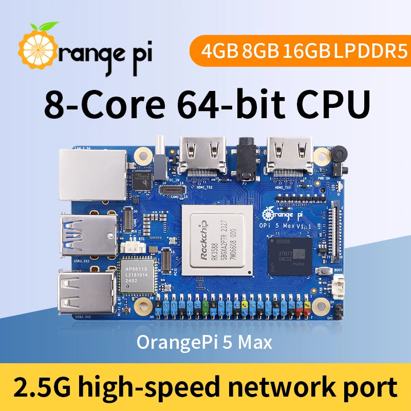 Orange Pi 5 Max 16GB 8GB RAM LPDDR5 RK3588 Chip 8K Video M.2 PCIE 2.5G LAN WiFi6 + BT5 EMMC Fuente de alimentación opcional - imagen 2