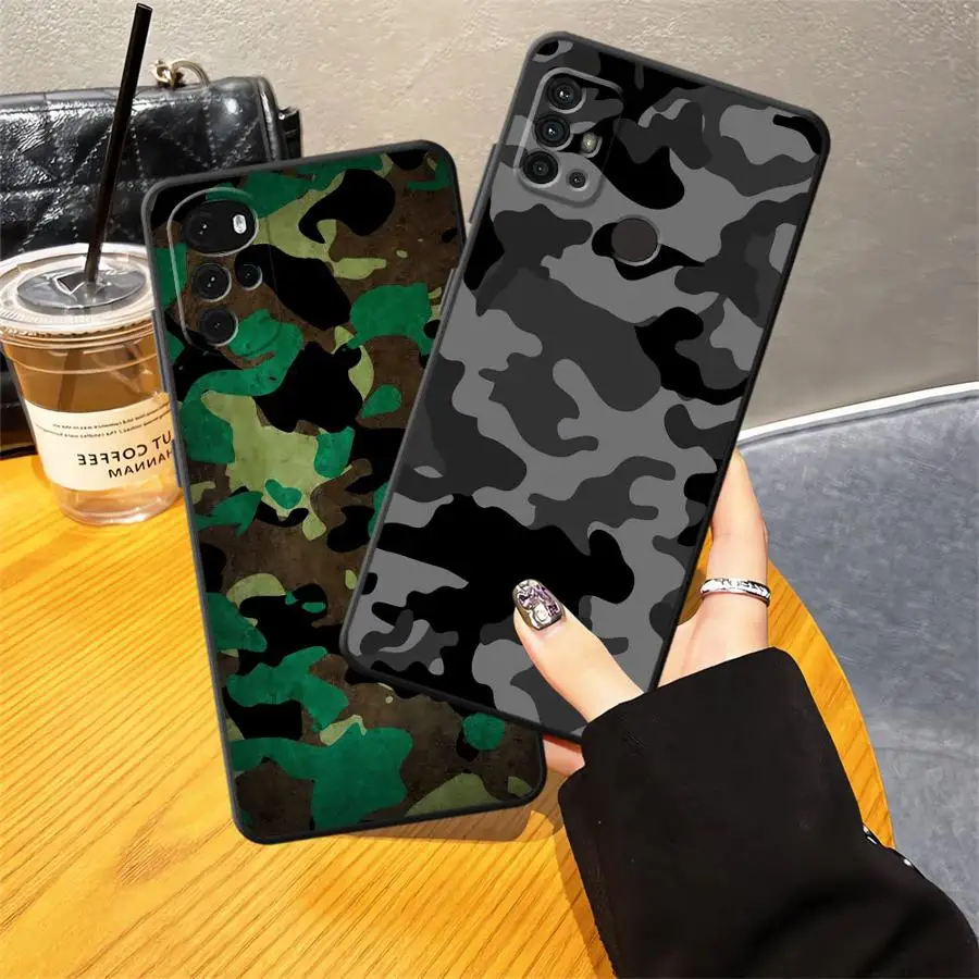 Funda con patrón de camuflaje para Motorola Mot G52 G60 G51 G73 Edge 20 Pro 30 Lite G60s G32 G71 G22 Edge40 G50 G53 G30 negro suave - imagen 5