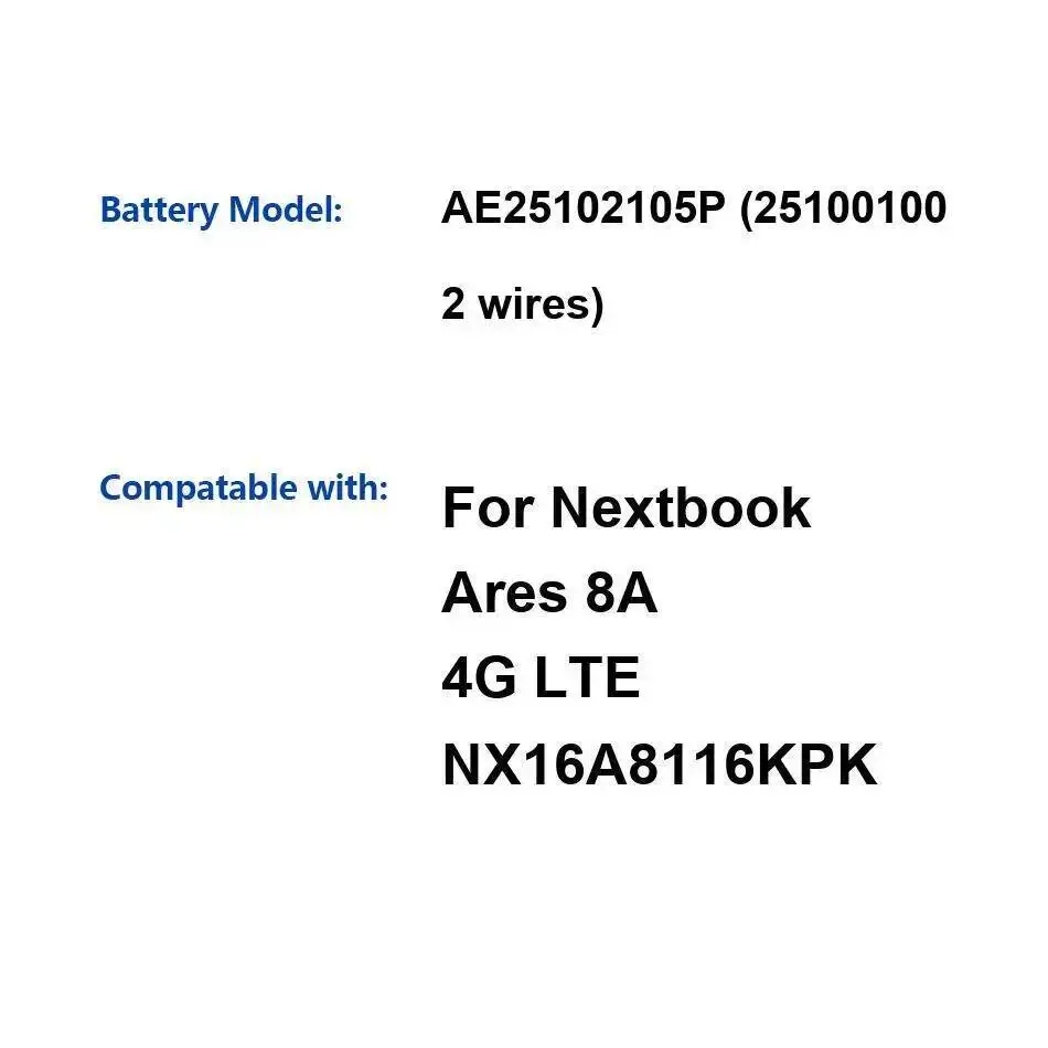 AE25102105P 25100100 2 cables para Nextbook Ares 8A 4G Lte NX16A8116KPK batería de tableta de energía confiable 3900Mah