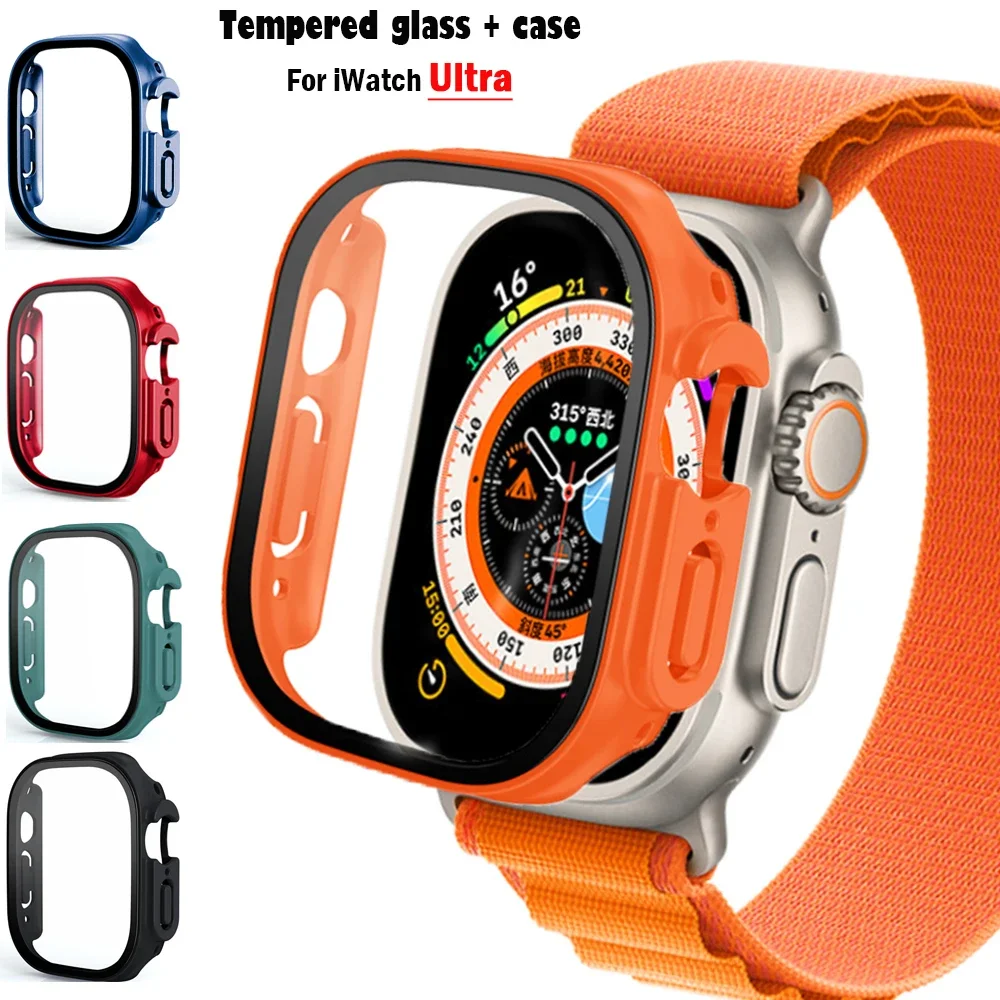 Vidrio + funda para Apple Watch Ultra 2 49mm correa smartwatch PC parachoques + Protector de pantalla cubierta templada Apple Watch Ultra Accesorios - imagen 2