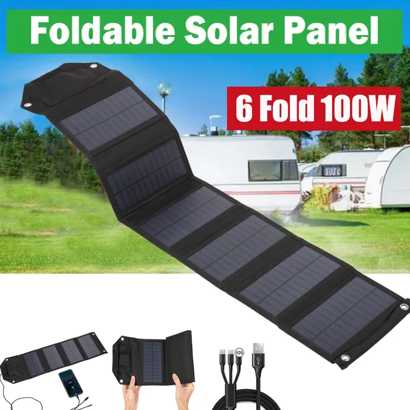 Panel Solar plegable de 100W, 80W, 60W, 5V, USB, bolsa plegable portátil, cargador de batería para teléfono, Camping al aire libre, Banco de energía impermeable