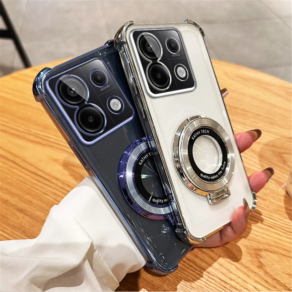 Funda de lujo con soporte chapado magnético a prueba de golpes para Xiaomi Redmi Note 13 Note14 Pro Plus 5G 13C 14C 14T POCO C65 C75 M6 F6 - imagen 2