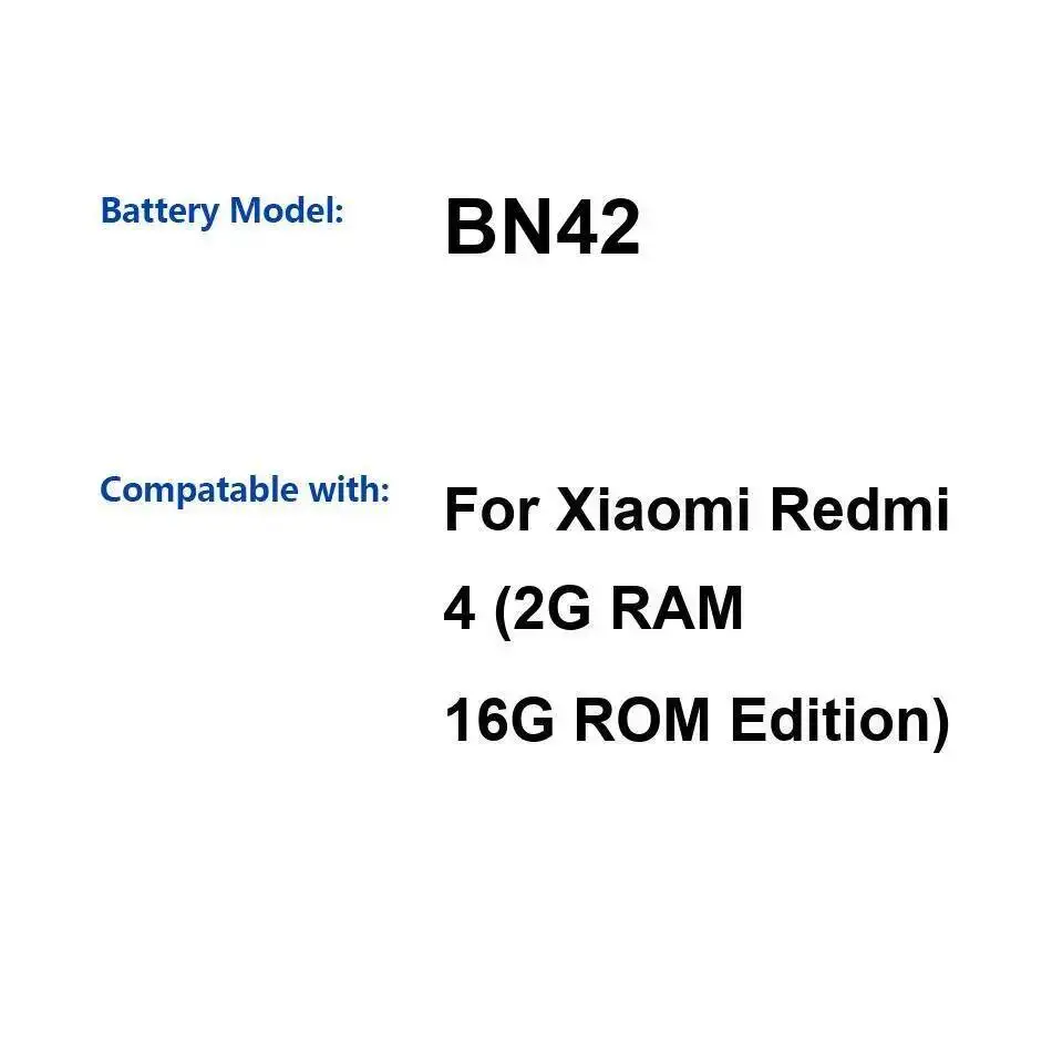 Para Xiaomi Redmi 4 2G Ram 16G Rom Edition BN42 batería de teléfono móvil 4100Mah carga rápida