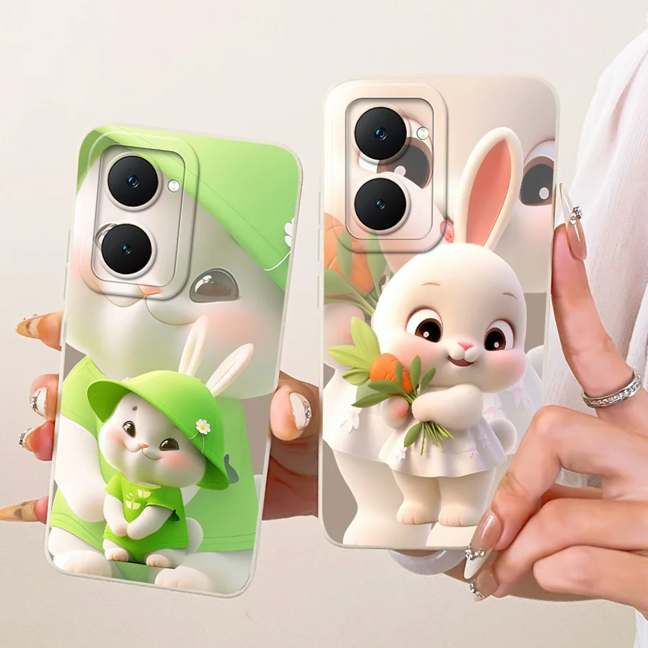 Pour Vivo Y03 étui mignon lapin chat dessin animé doux bonbons Silicone housse antichoc pour Vivo Y03T Y18 Y18e Y18i IQOO Z9 Lite 5G coque