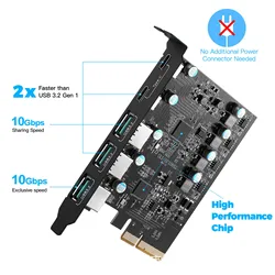 Tarjeta PCI-e USB 3.2 Gen 2x2 - 20 Gbps - 5 Puertos USB-A USB-C