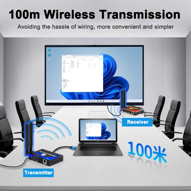 Transmisor y receptor de Audio y vídeo HDMI inalámbrico 1080p 4K 100m 200M 250m salida VGA Cat6 Cable Ethernet extensor transceptor 2 en 1 - imagen 4