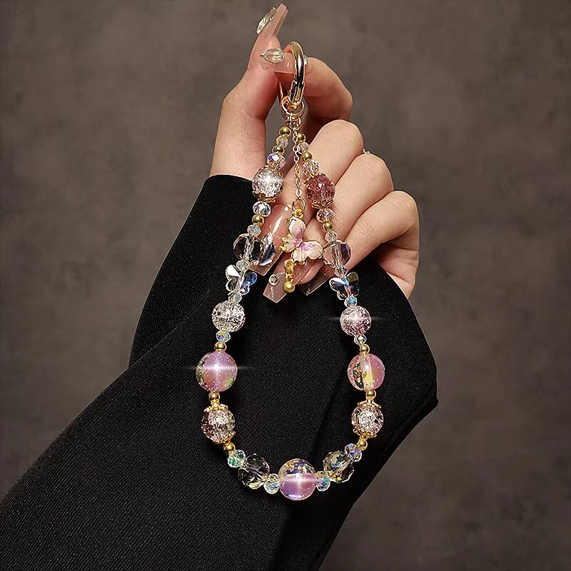 Cordón para teléfono móvil con cuentas de mariposa de lujo Retro, correa para la muñeca, cadena de mano para mujer, colgante corto antipérdida para llave de teléfono móvil - imagen 4