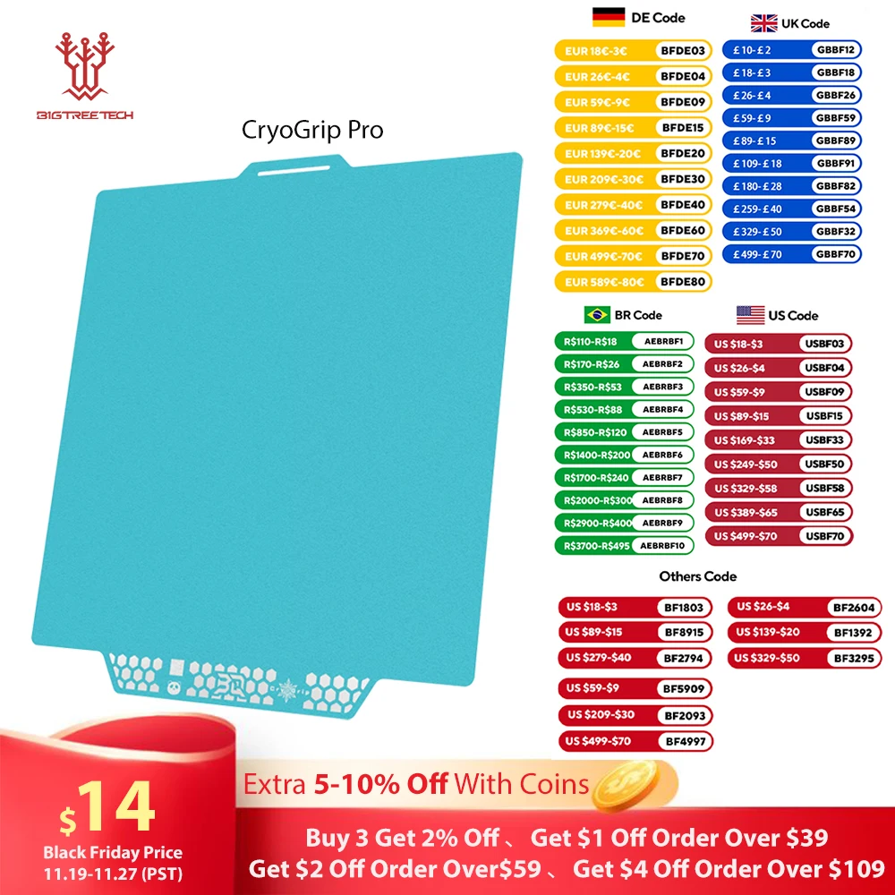 BIQU Panda Placa de construcción CryoGrip Pro sin obstrucciones cero resorte térmico acero doble cara texturizado para BambuLab P1P P1S P2S A1 impresión 3D