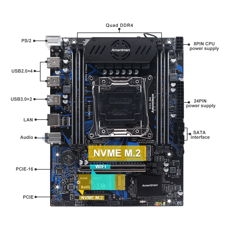 Placa base X99 micro-atx LGA 2011 V3 DDR4 RAM M.2 Wifi/NVME para CPU Xeon E5 V3/V4 - imagen 4