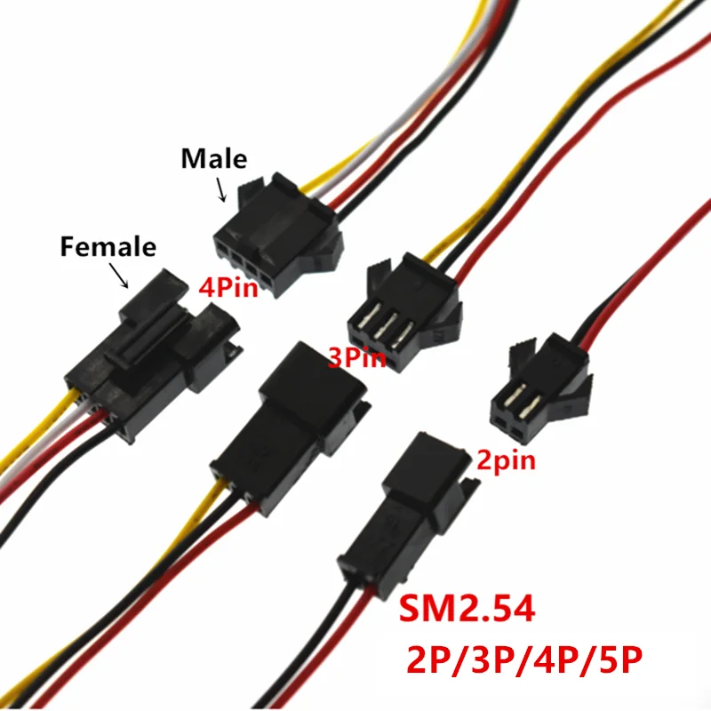5 pares 10 pares 2 pines 3 pines 4 pines 5 pines conector JST SM macho y hembra para WS2812B SK6812 WS2815 2835 5050 RGB RGBW tira de luz LED