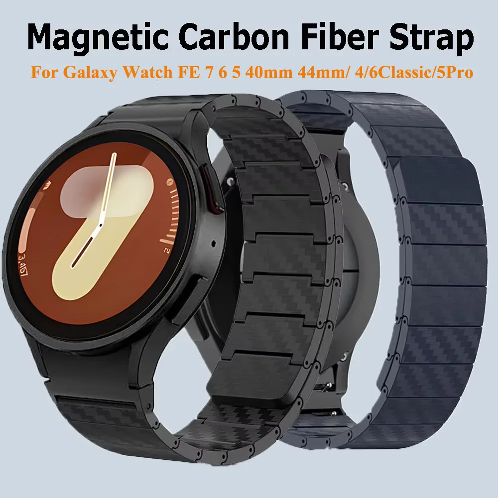 Correa magnética de fibra de carbono para Samsung Watch FE 7, 6, 5, 40mm, 44mm, sin huecos, para Galaxy Watch 5Pro 4/6Classic 43mm 47mm 42 46mm