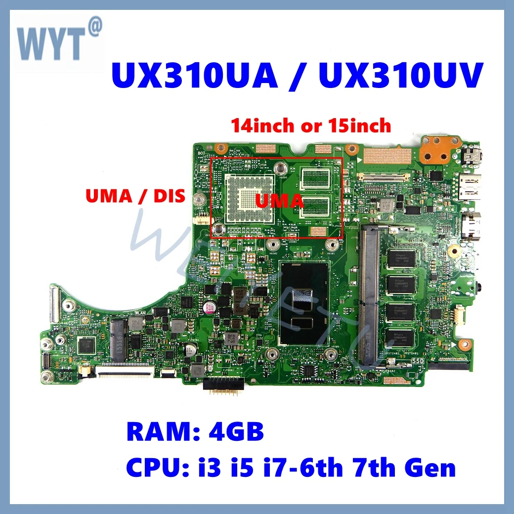 Placa base UX310UV para ASUS UX310U UX310UA UX3000U RX310U UX310UQ/UQK UX410U RX410U UX410UA/UAK UX410UQK placa base i3/i5/i7 CPU