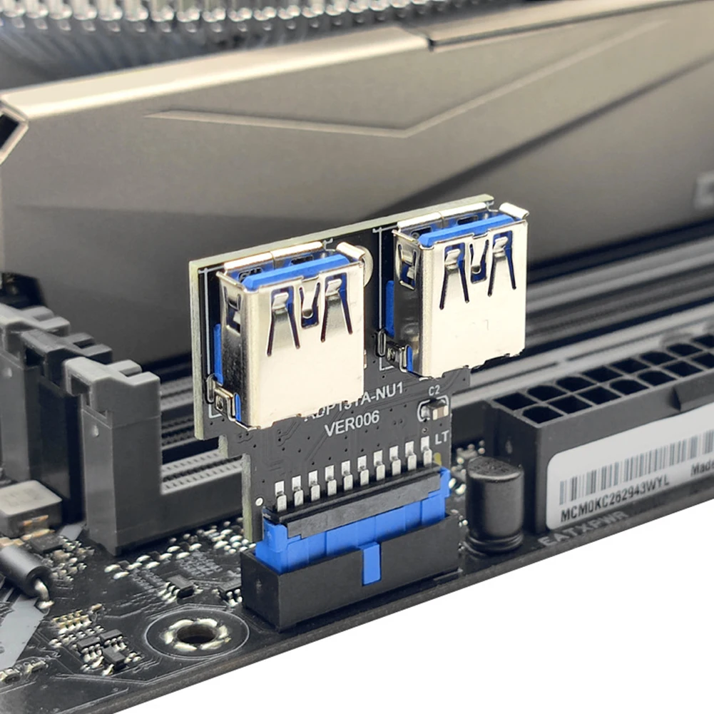 Convertidor de conector frontal hembra de 19 pines A tipo C Dual USB 3,0 A, Conector de 19 pines A USB 3,1/3,2, Adaptador tipo C, placa base enchufable - imagen 2