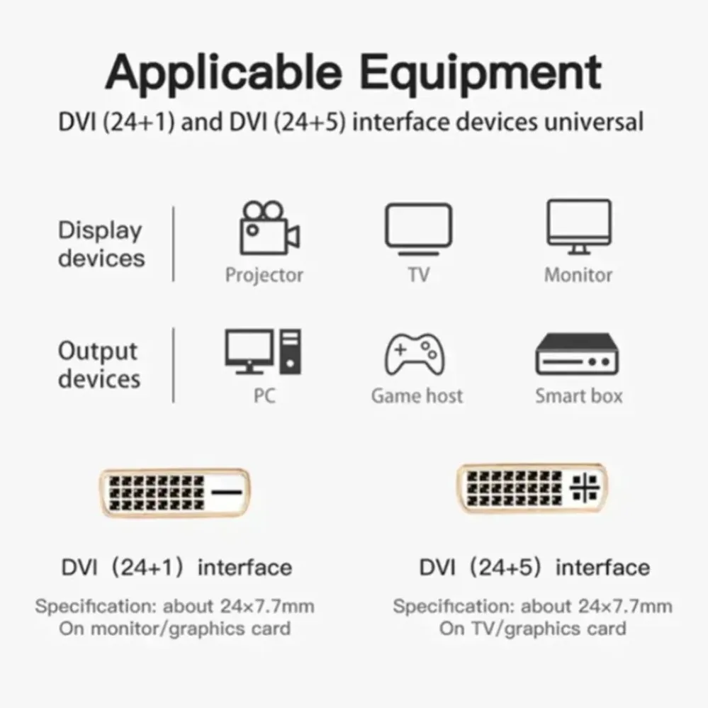 BGGQGG 4K HDMI compatible con Cable adaptador DVI HDMI macho a macho DVI 24 + 1 convertidor DVI a HDMI bidireccional para PC proyector de TV - imagen 2