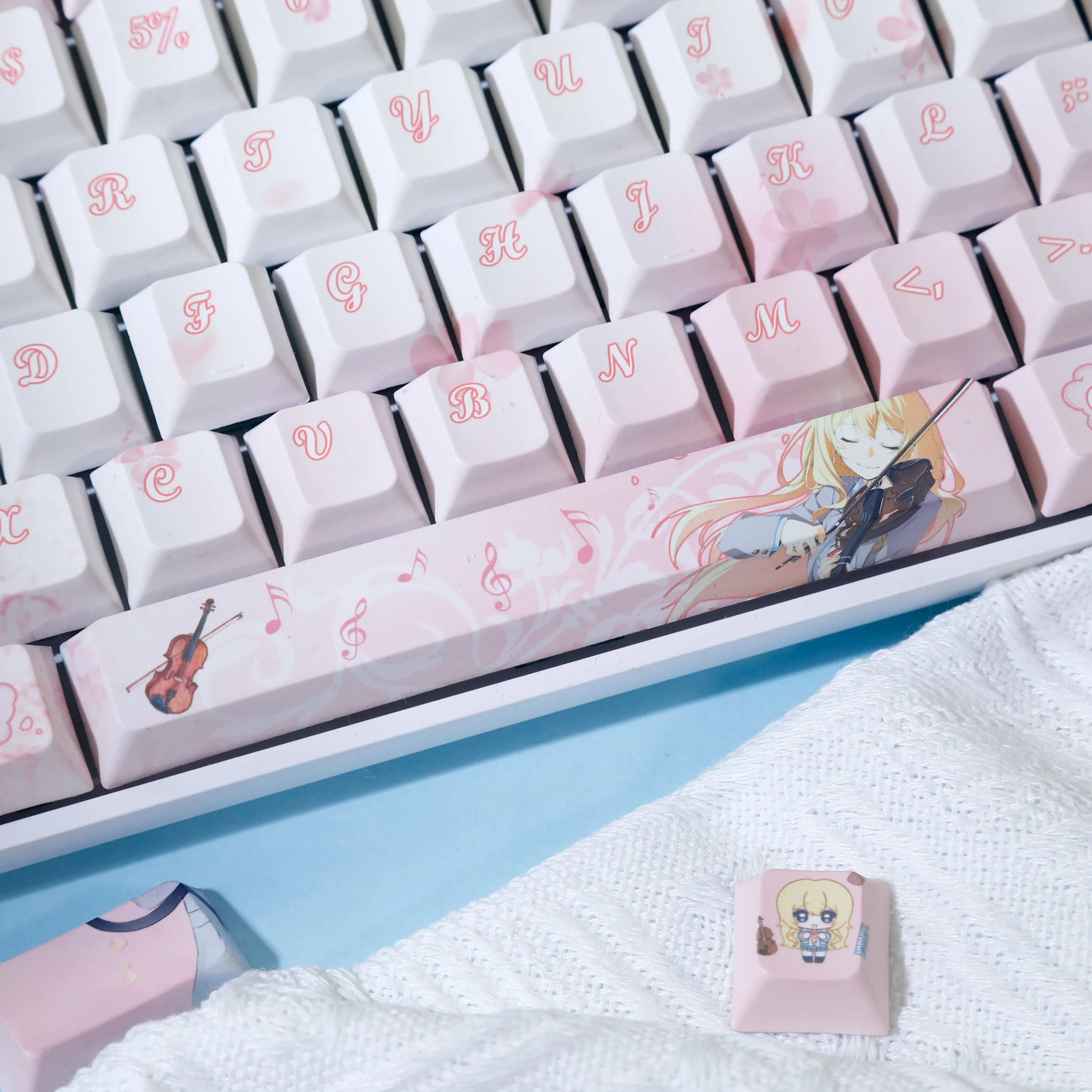 Lindo Anime Miyazono Kaori tema Keycaps Anime Key Cap PBT Cherry perfil Keycap Teclado mecánico Made68 Mad68 Wooting 60 - imagen 5
