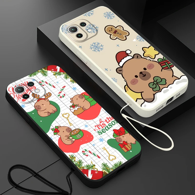 Funda de teléfono suave para Xiaomi Mi 11 12 Lite 13 10T 11T 12T Pro lindo capibara de Navidad