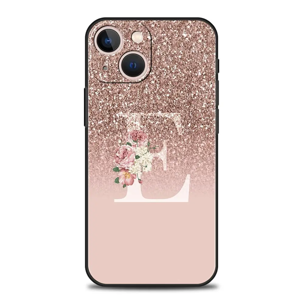 Funda de teléfono con letras rosas brillantes M R para iPhone 16 13 15 14 12 11 Pro MAX XR X SE XS 7 8 Plus, funda suave de TPU - imagen 3