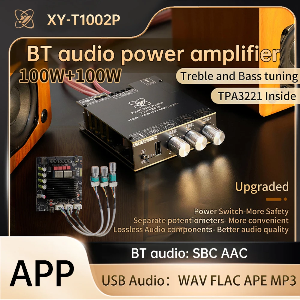 XY-T1002P versión mejorada DC12-30V BT placa amplificadora Digital 100W * 2 estéreo ajuste de alta y baja frecuencia Chip TPA3221 - imagen 5