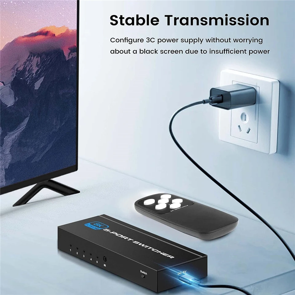 Navceker-conmutador HDMI 2,1, 8K, 60Hz, 4k120Hz, compatible con HDMI, salida 5 en 1, convertidor de Control remoto para monitores Xbox PS5 - imagen 4