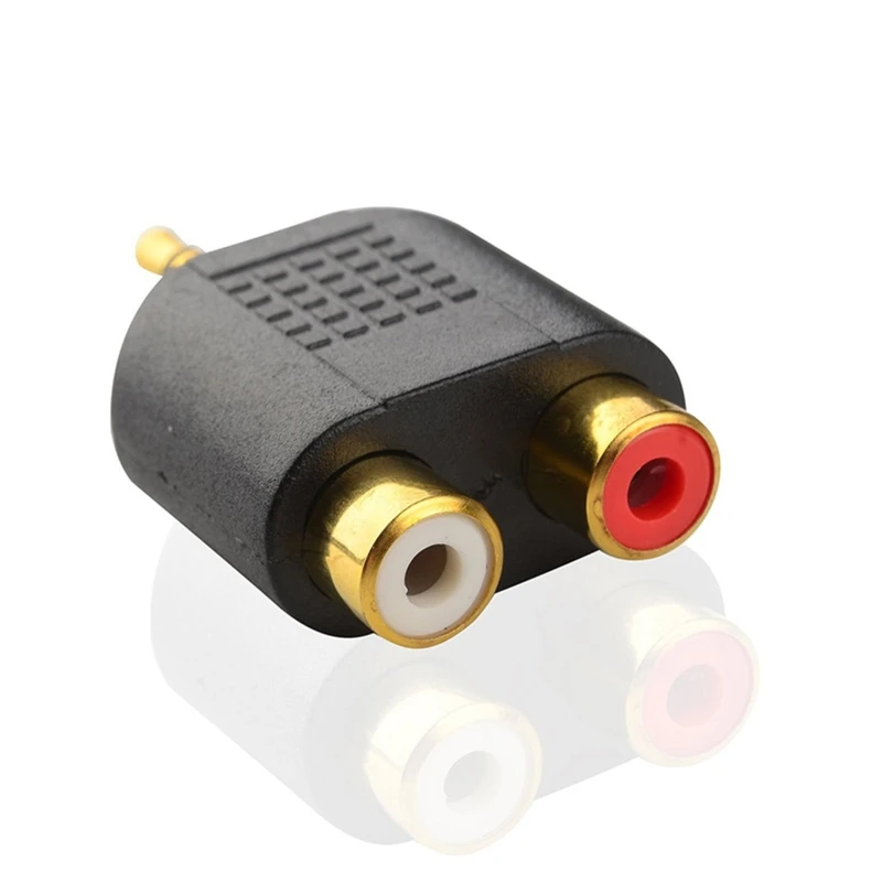 F3KE chapado en oro estéreo 3,5 mm a 2 RCA macho a adaptador rojo + blanco para - imagen 4