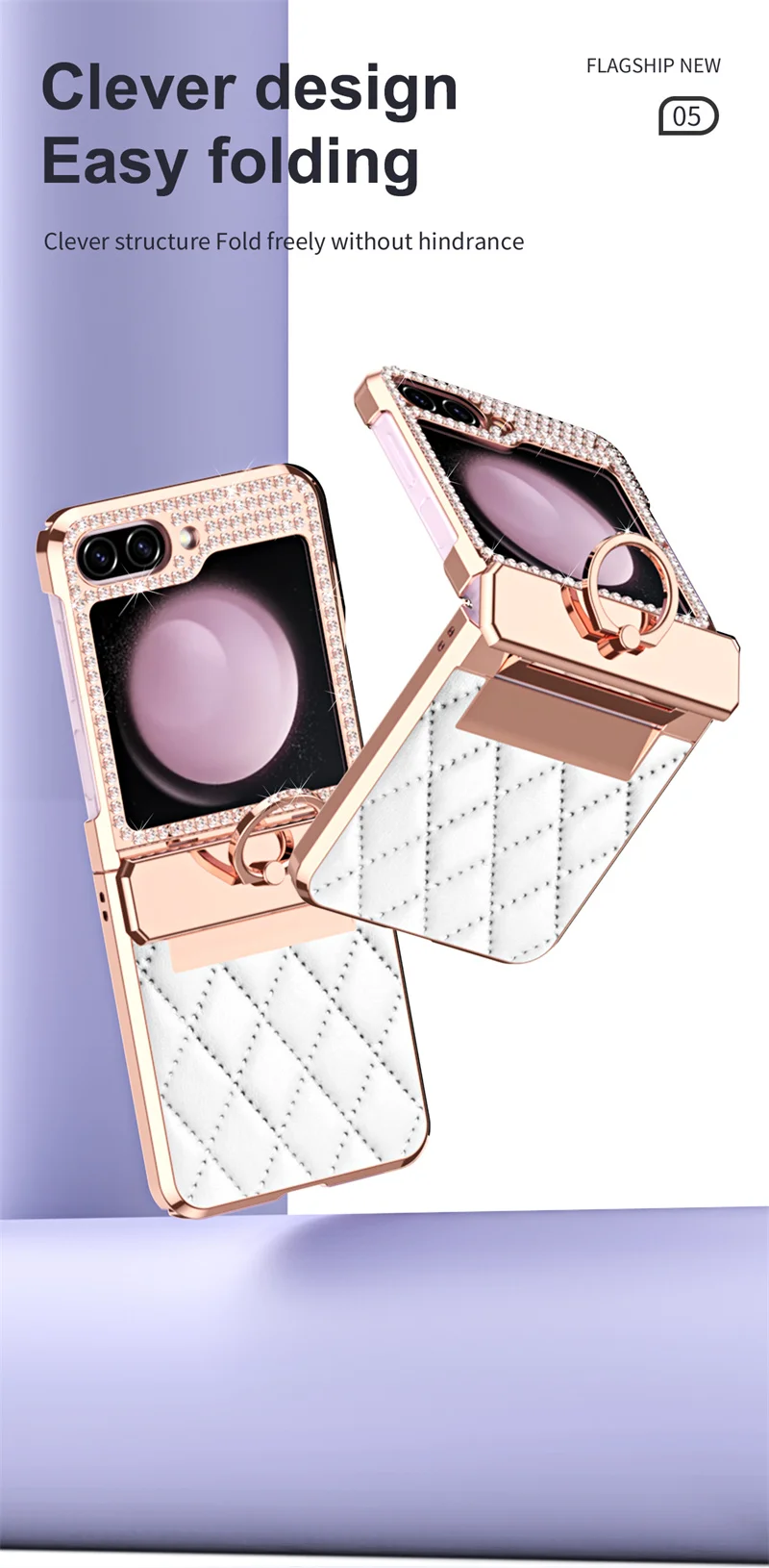 Funda de teléfono con bisagra de diamante brillante chapado en cuero PU para Samsung Galaxy Z Flip 7 6 5 4 3 5G cubierta protectora de anillo a prueba de golpes - imagen 5