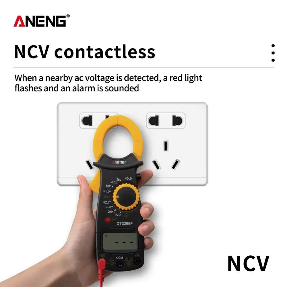 Mini multímetro de abrazadera Digital, amperímetro, medidor de pinza eléctrica ANENG DT3266F, probador de resistencia de voltaje CA/CC con prueba de zumbador - imagen 2