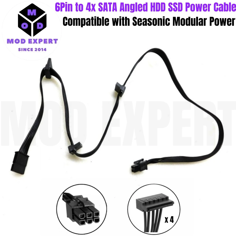 Cable de alimentación HDD SSD en ángulo macho SATA de 6 pines a 4x para Seasonic PRIME 1000W, 850W, 750W, 650W de potencia Modular de titanio, 50+15+15+15CM - imagen 2