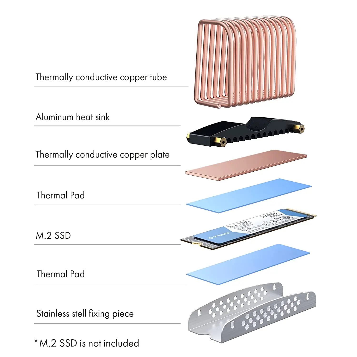 Almohadillas de refrigeración del disipador de calor M.2, disipador de calor SSD NVMe, junta de disipador de calor de aluminio para almohadilla térmica de disipación M2 2280 - imagen 4