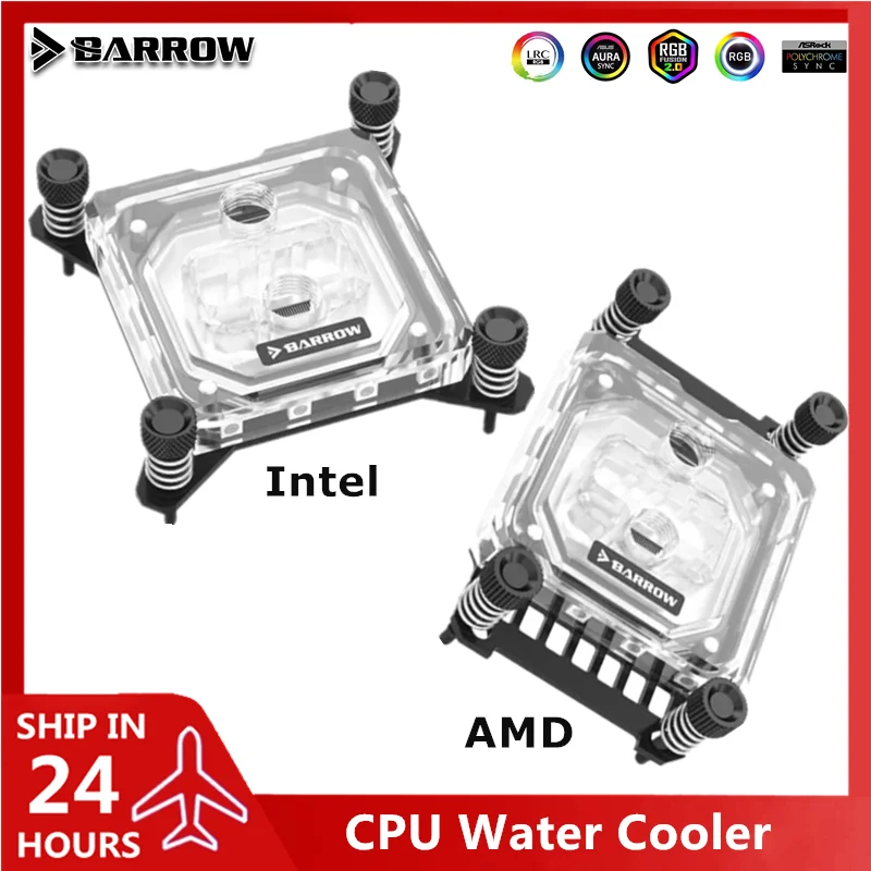 Barrow CPU bloque de agua para Intel Lga1700/1200/115X / AMD AM4 AM5 microcorte acrílico microcámara enfriador de agua, 5V ARGB negro - imagen 2