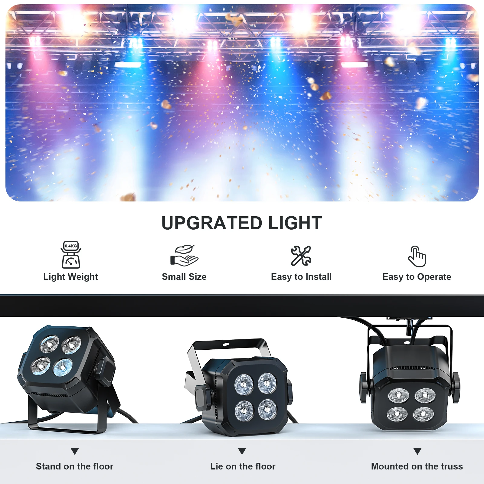 U'King 1/2 Uds 4X8W LED luz Par cuadrada RGBWYP + CYAN luces de escenario controladas por remoto y DMX luz de DJ para fiesta de boda Bar Club Disco - imagen 5