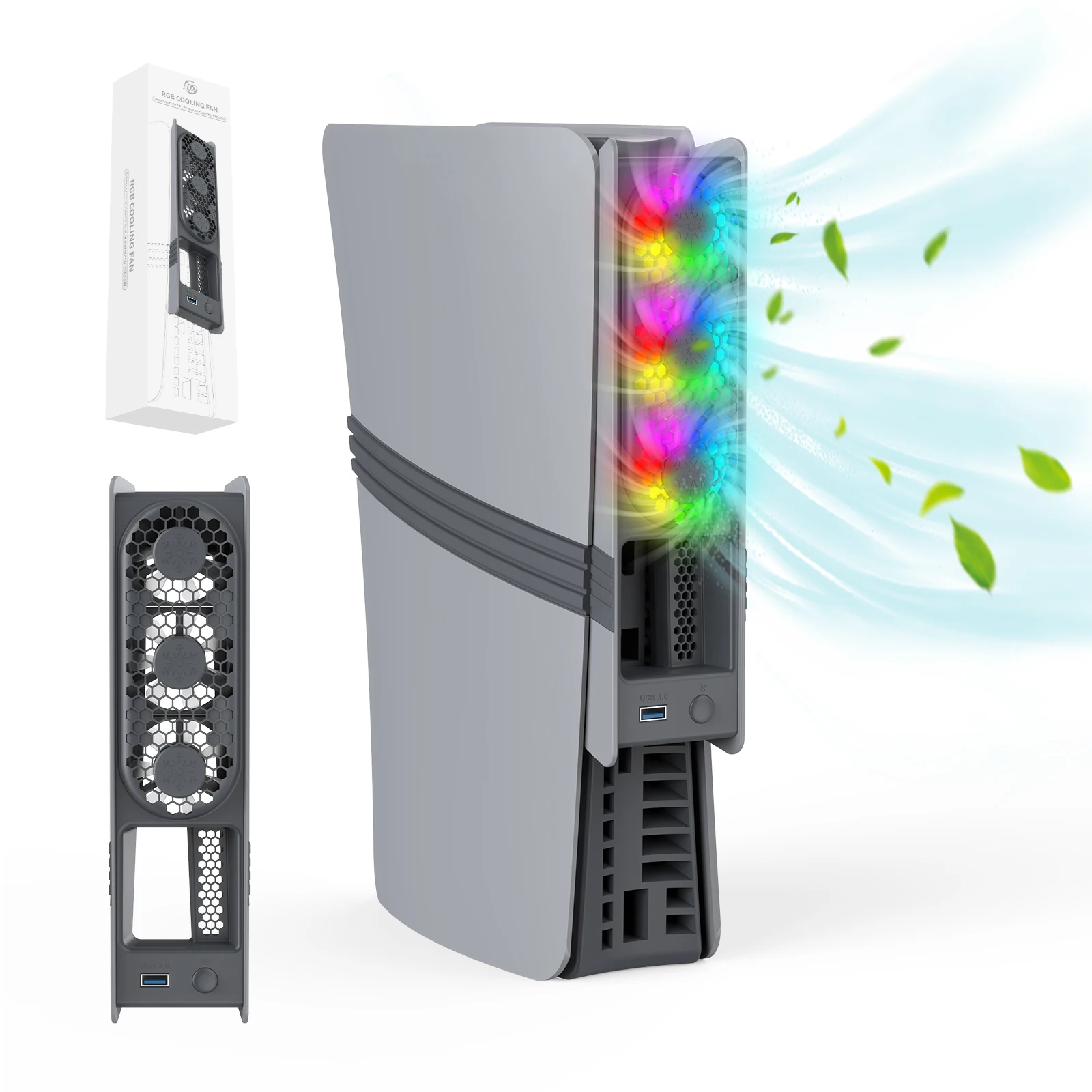 STORM WYRM Ventilador de refrigeración JYS-P5228 para PS5 Pro/Slim con 3 velocidades ajustables, iluminación RGB, bajo ruido, fácil instalación - imagen 2