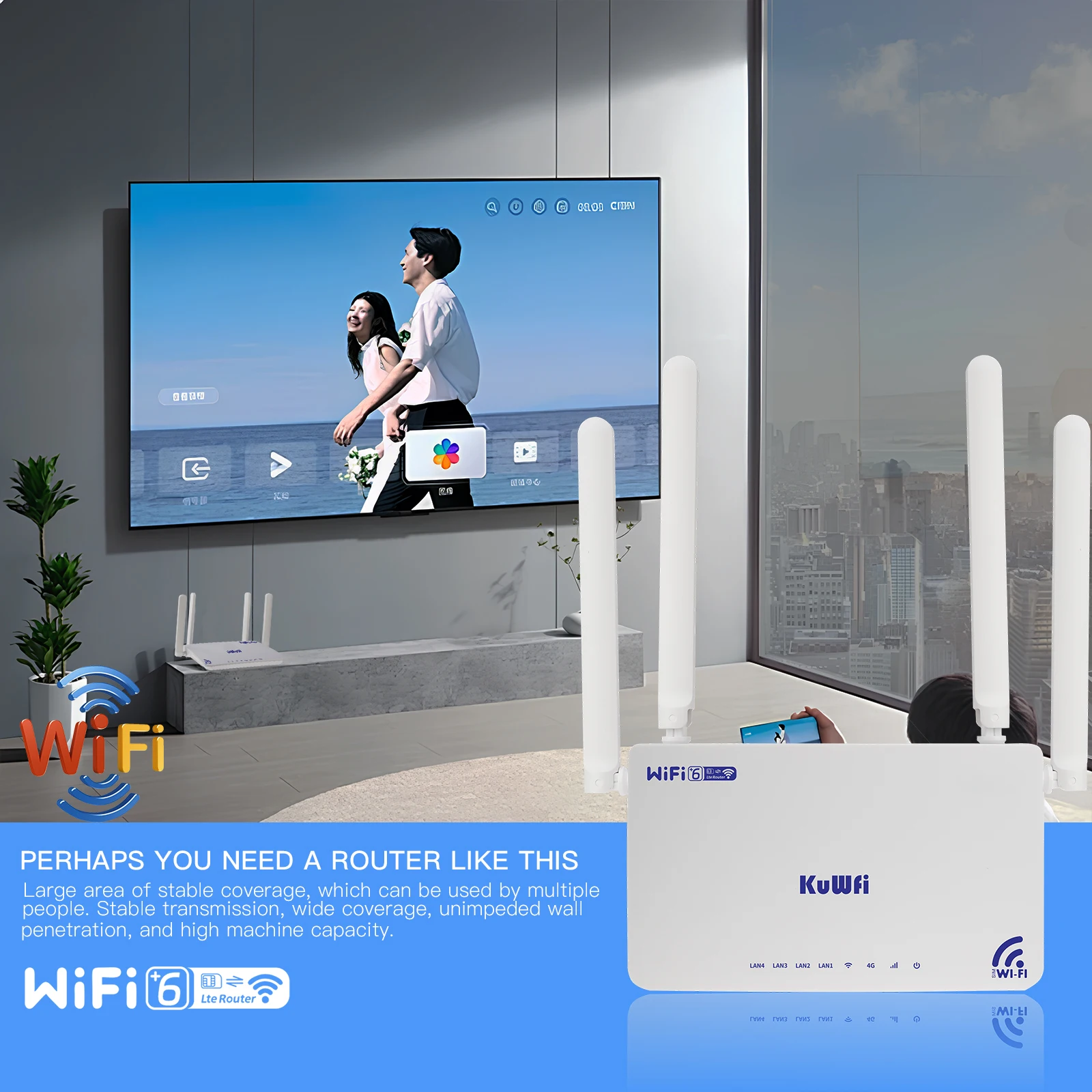Enrutador KuWFi CAT4 4G LTE 300Mbps 2,4G enrutador inalámbrico Wi-Fi6 4x puerto Ethernet con antena externa ranura USIM hasta 32 usuarios VPN - imagen 3