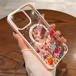 Funda Magnética iPhone 17/16/15 Transparente Flor Carga Inalámbrica
