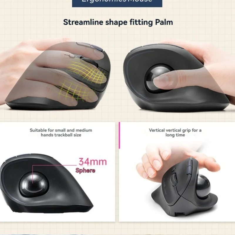 SANWA-ratón Trackball inalámbrico con Bluetooth, modo Dual, silencioso, ergonómico, agarre Vertical, personalización CAD, regalo para juegos de oficina - imagen 3