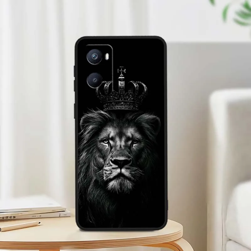 Animal con estampado de León para OPPO Reno 12 11 F 10 8 7 6 5 4 Z T Lite Plus Pro 4G 5G funda de teléfono negra - imagen 3