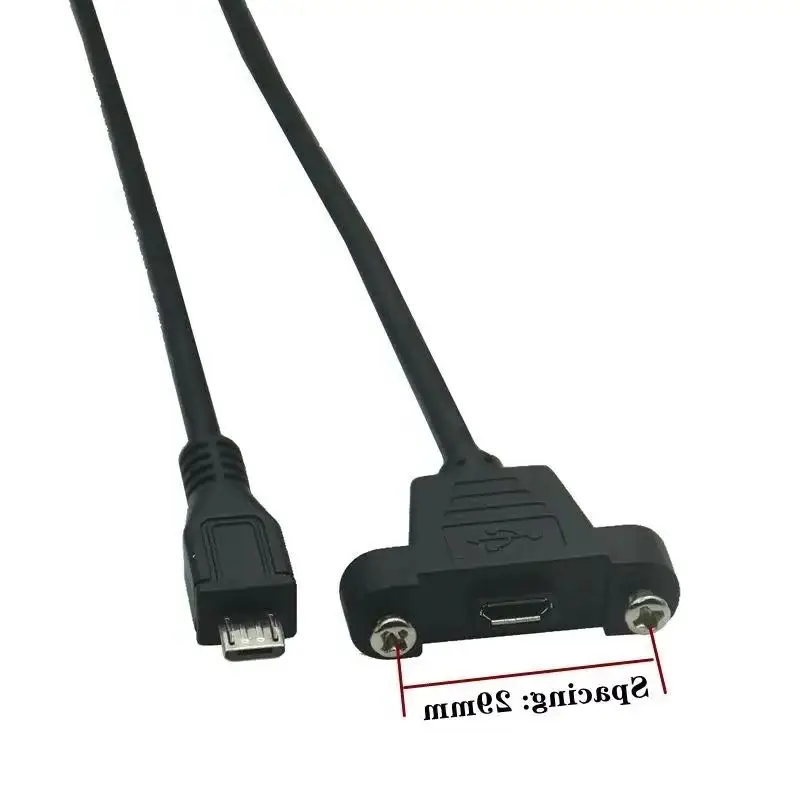 USB 2,0 Micro-USB 5 pines arriba abajo conector macho en ángulo izquierdo derecho a Cable de extensión hembra 30cm 50cm con tornillos orificio de montaje en Panel - imagen 5