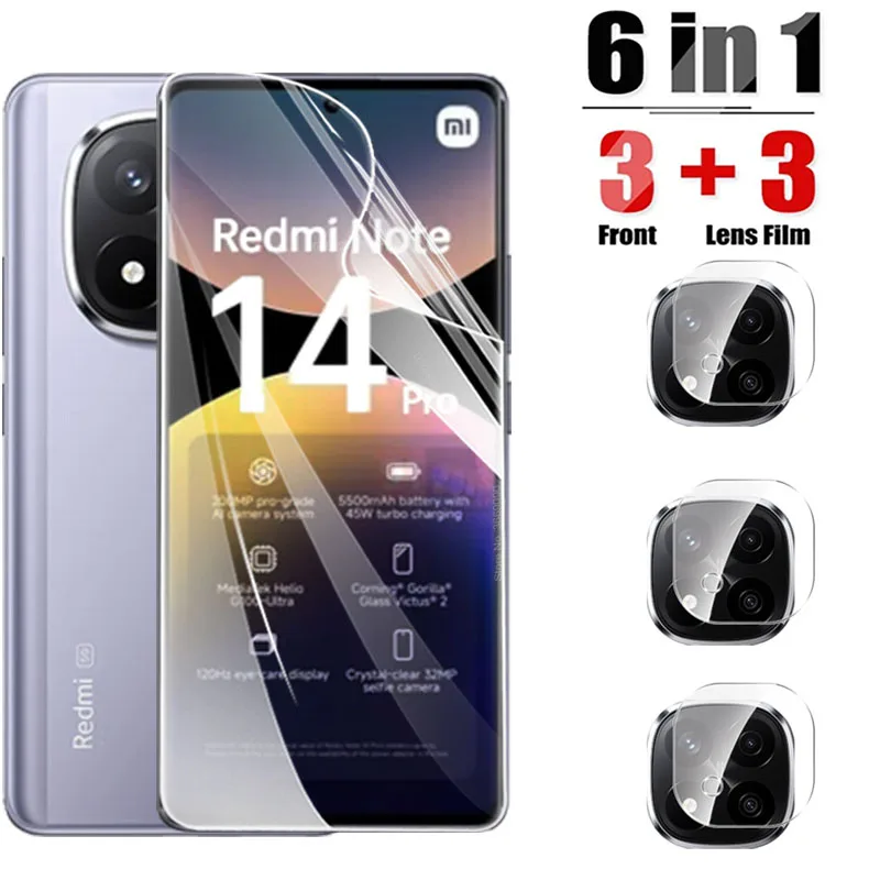 Película de hidrogel 6 en 1 para Xiaomi Redmi Note 14 11 10 Pro Plus 14S Protector de pantalla de lente para Note 13 12 8 Pro Plus Turbo 9T 4G - imagen 2
