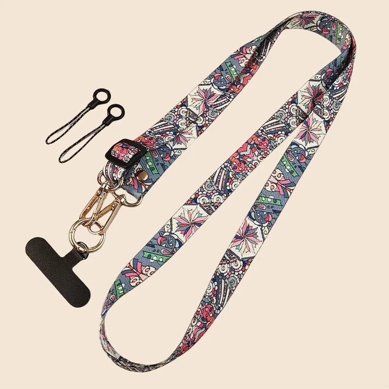 Cordón cruzado largo estilo étnico Retro correa ajustable para teléfono cordón de lona de nailon antipérdida con Clip Universal Gaske - imagen 2