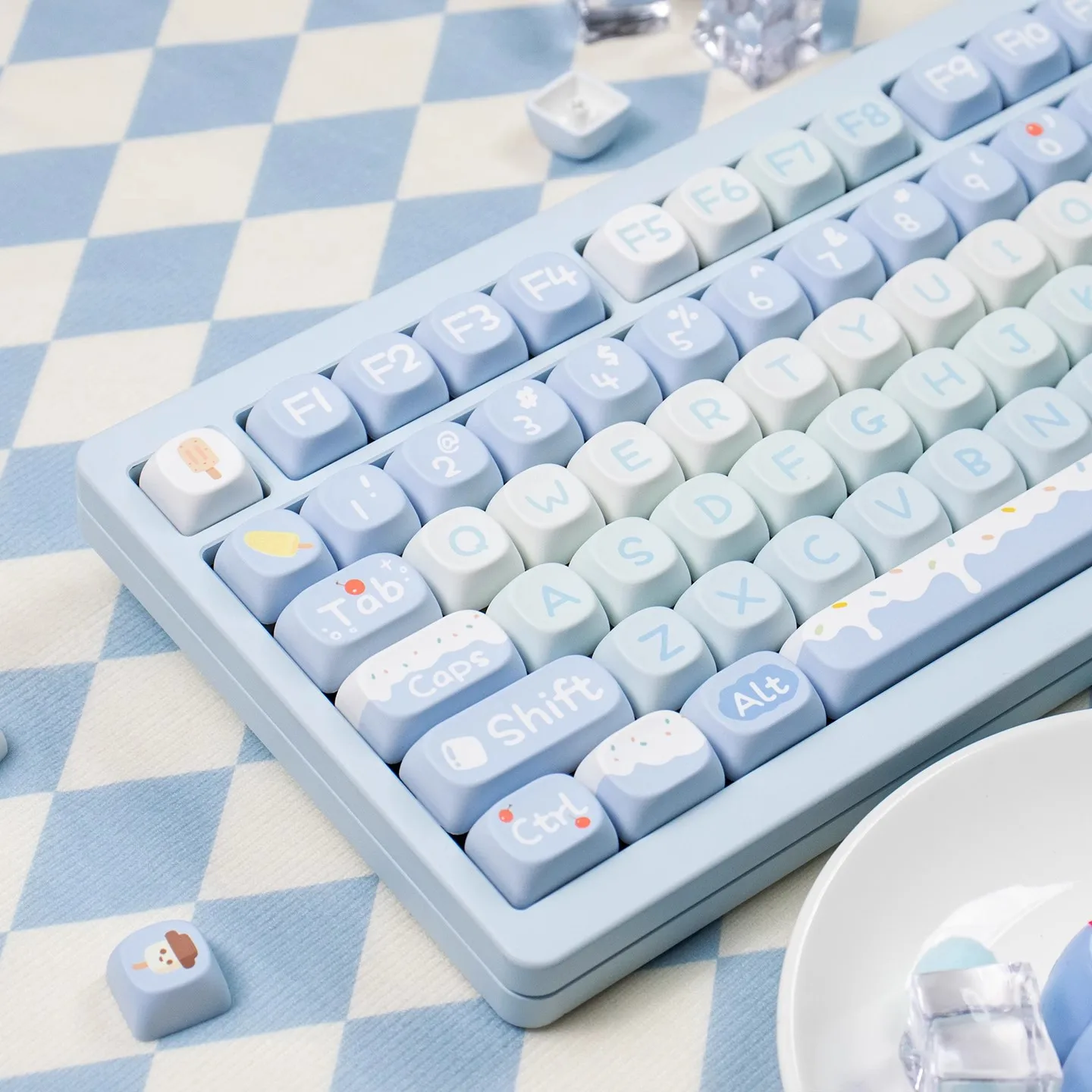 140 teclas MOA Keycaps helado azul PBT tinte sublimación cereza altura para teclado mecánico AULA F75 Ajazz Ak820 Pro juego PC - imagen 3