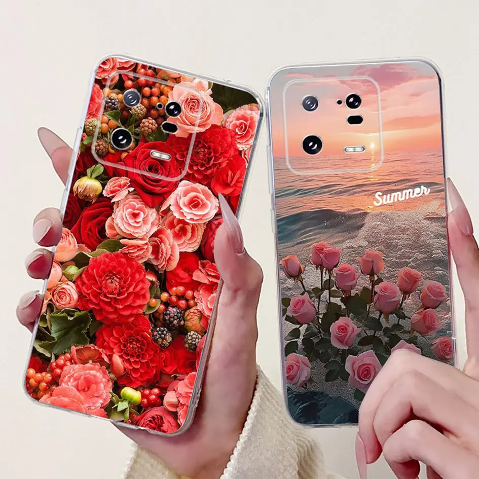 Para Xiaomi 13 Pro funda moda flor pintada suave transparente silicona teléfono contraportada para Xiaomi 13T Pro Mi13T Mi13 Pro Shell - imagen 4