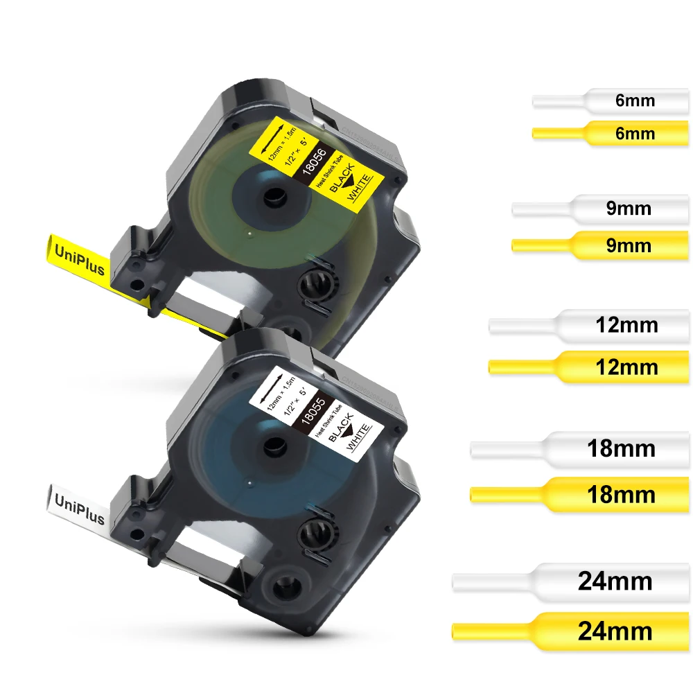 Tubo termorretráctil Compatible con Dymo de 6-24mm, cinta Dymo Rhino 18055 18053 18057 18051 para impresora de etiquetas Dymo Rhino 4200 5000 5200