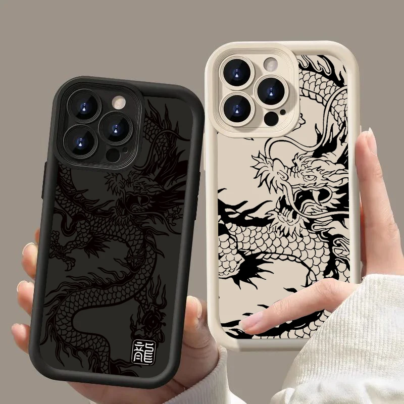 Funda de teléfono de silicona con dragón negro chino para Samsung Galaxy A26 A33 A25 A16 A56 A06 A24 S25 S24 S23 S22 S21 Ultra Plus FE