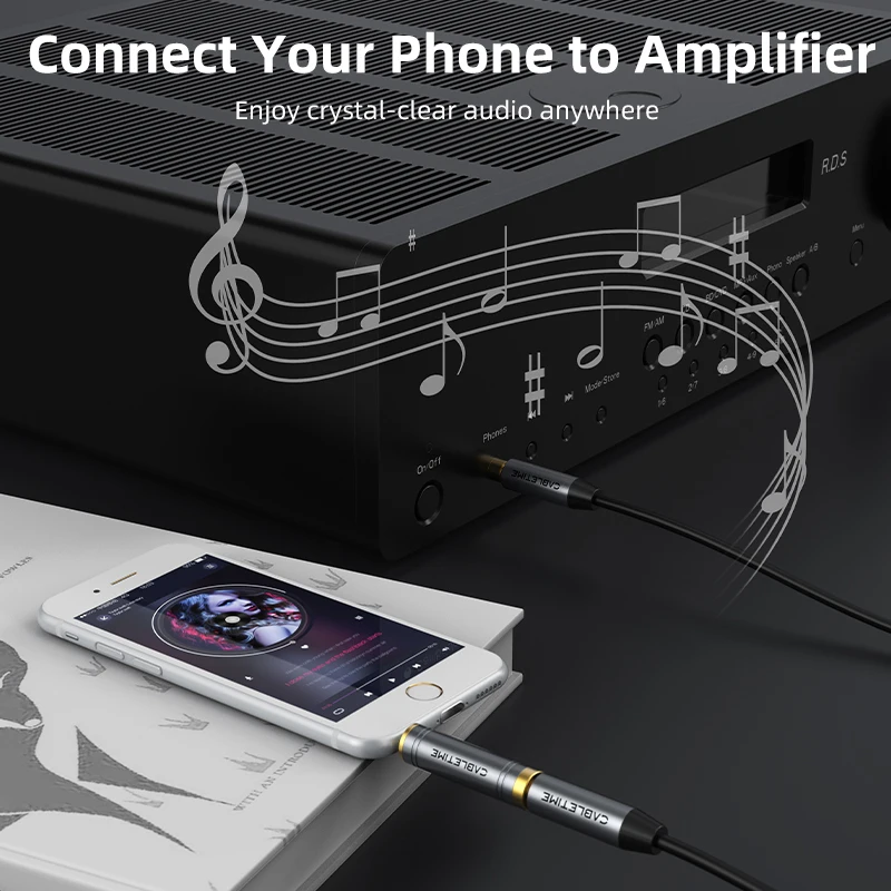 CABLETIME Jack 3,5 mm a 6,35 mm Micrófono Enchufe de audio para amplificador Altavoz Cable auxiliar Conector de 3,5 mm Aux a 6,35 mm Adaptador eléctrico - imagen 5
