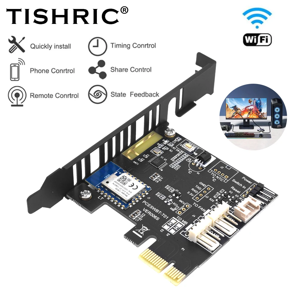 TISHRIC Tuya Wifi PC botón de encendido interruptor de Reinicio 1X tarjeta PCIE para ordenador Destop aplicación remota Control compatible con Alexa Google Home