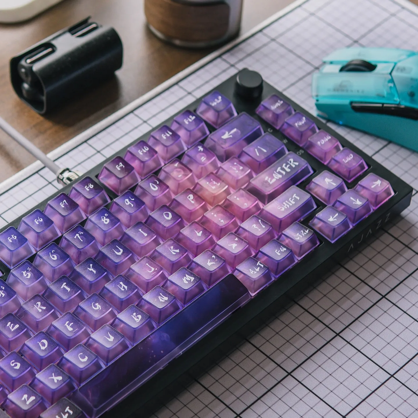 Juego de teclas transparentes de cristal púrpura, 156 teclas, teclas transparentes con perfil de cereza, impresión UV para interruptores Mx, teclado mecánico - imagen 5